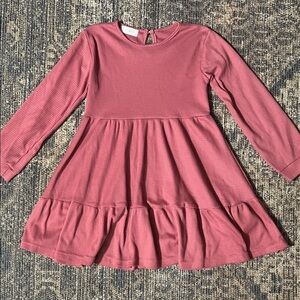 Charming Pink Long-Sleeve Waffle Kids Dress